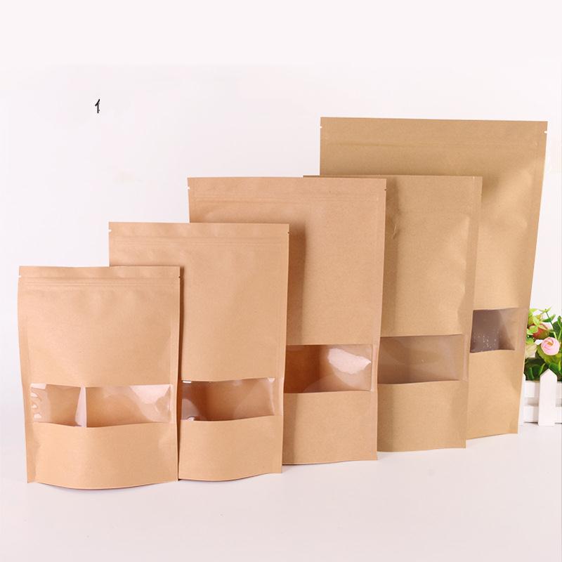 Kraft Paper Dry Fruit Doypack Stand Up Mylar Pouch Brown Paper Bags Wholesale Craft Paper Zipper Bags with Window Foil Lined